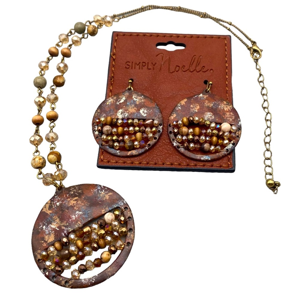 Simply Noelle Earth-tone Beaded Boho Earring & Necklace Set